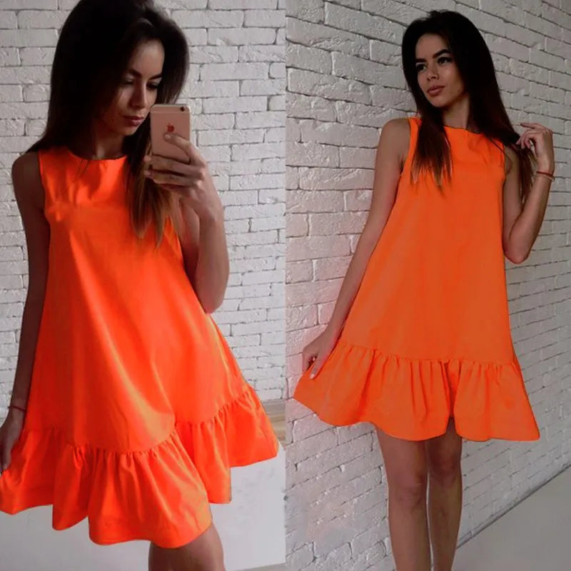 Vestido dos Sonhos: Casual, Sem Mangas, com Babados